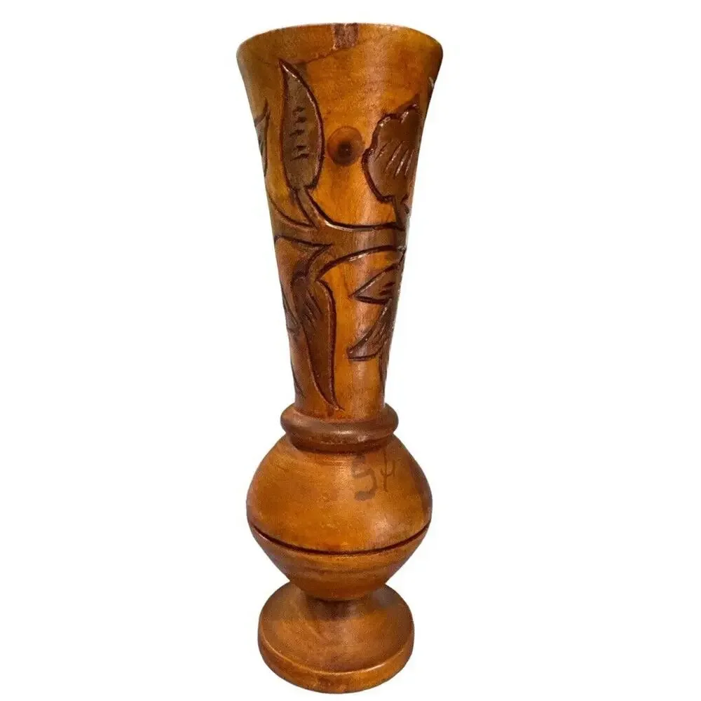 Hand Carved Wood Vase 7.5” St. Marten